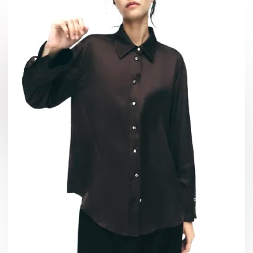 Zara Dark Brown Satin Button Down (Long sleeve)